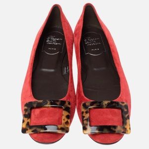 Roger Vivier Red Suede Tortoiseshell Belle Ballet Flats(made in Italy)